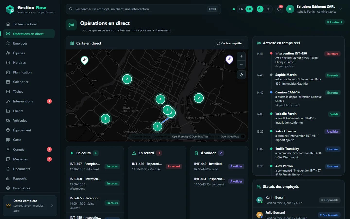 Gestion Flow — Opérations en direct
