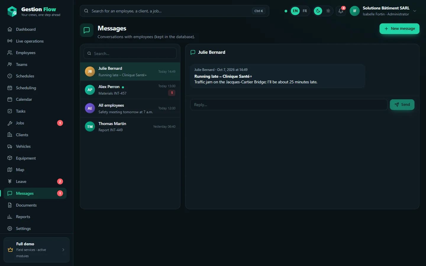 Gestion Flow — Messages