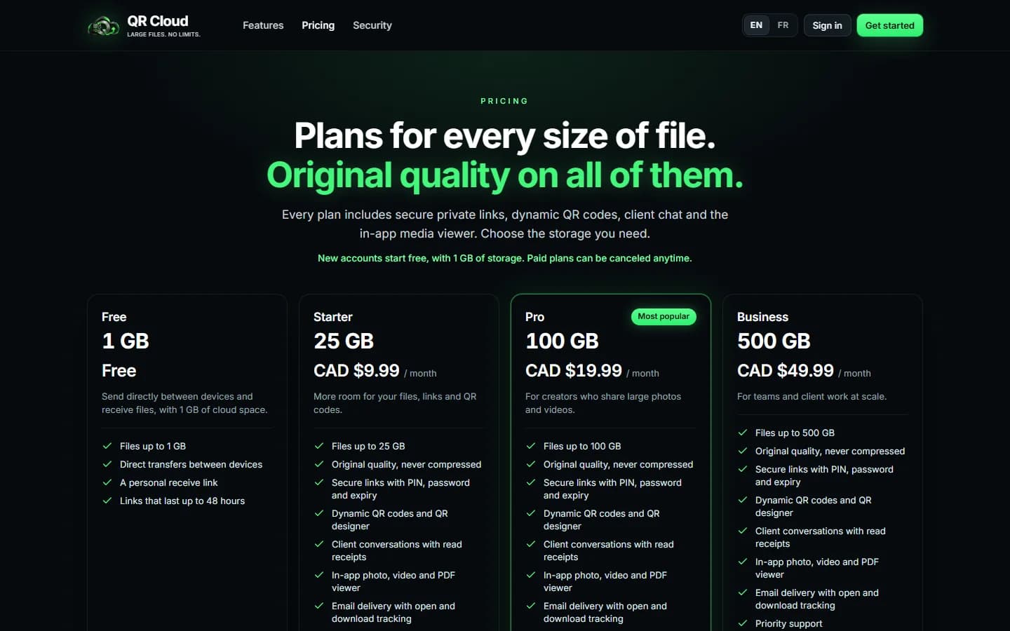 QR Cloud — Plans
