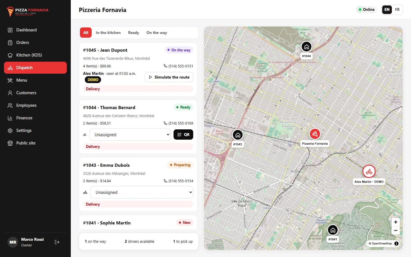 Delivery App — Dispatch and drivers' map