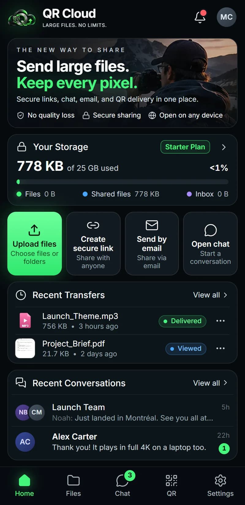 QR Cloud — Maya's space on mobile