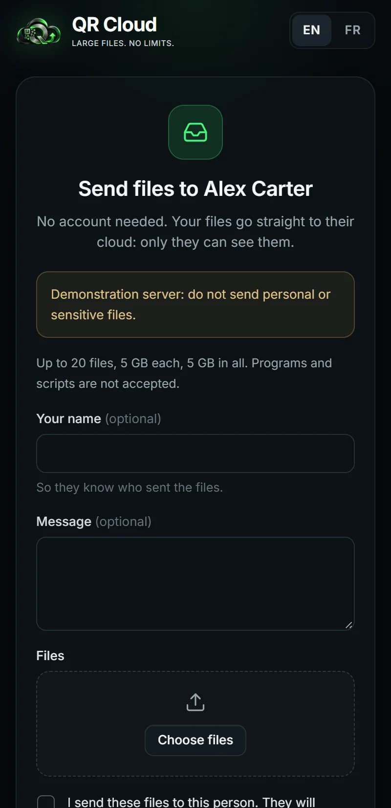 QR Cloud — Dropping files without an account