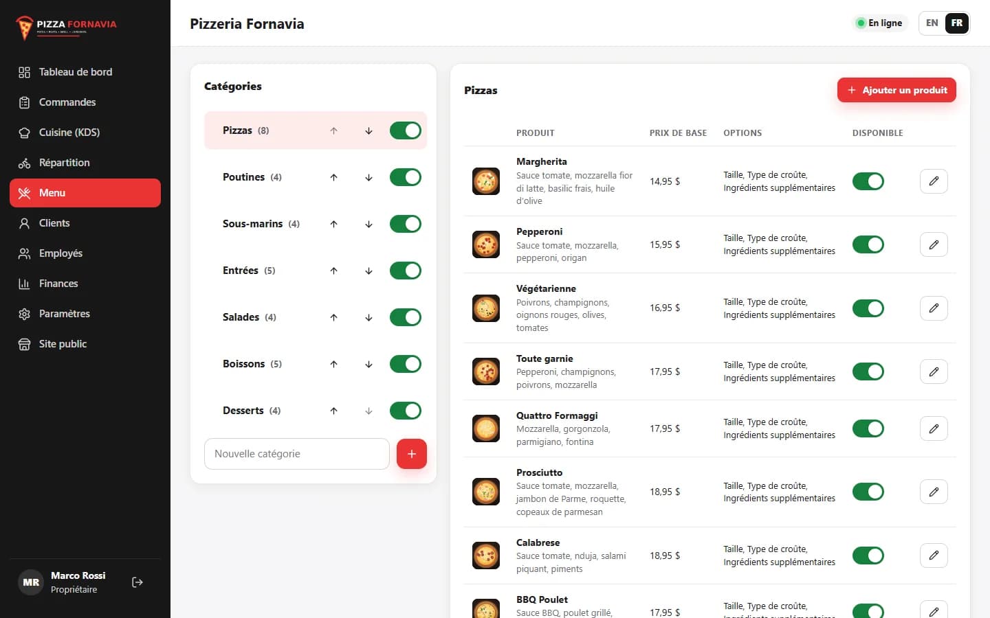 Delivery App — Gestion du menu