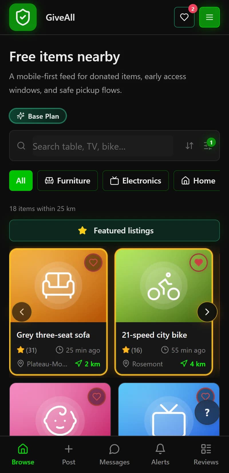 GiveAll — Feed on mobile