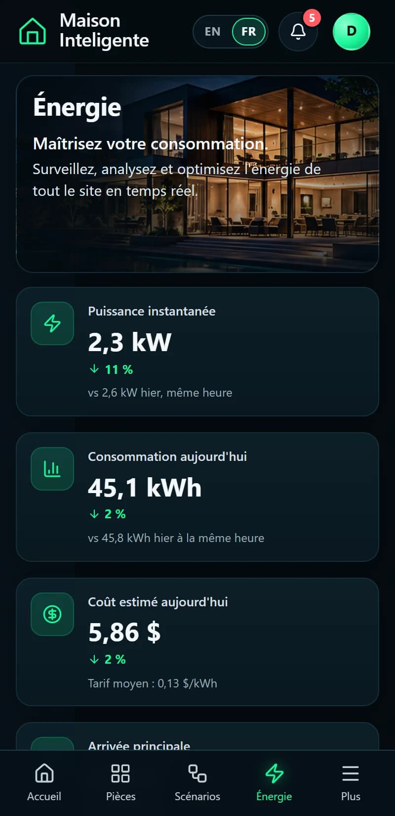 Maison Inteligente — Énergie sur mobile