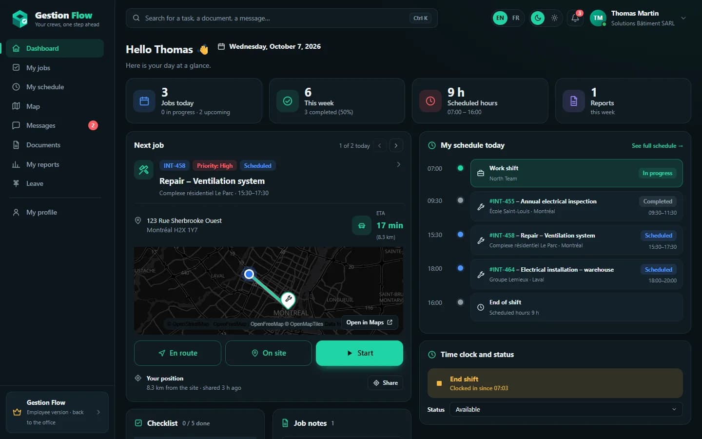 Gestion Flow — Employee portal on desktop