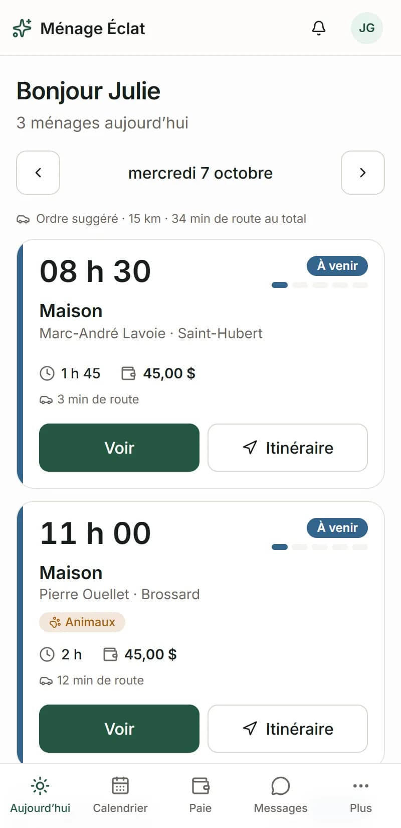 Ménage Éclat — Application employé : ménages du jour
