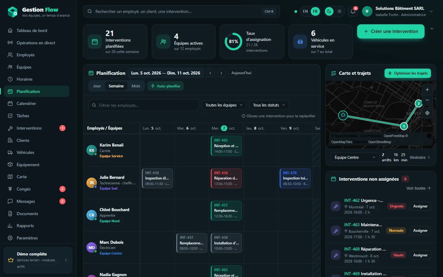 Gestion Flow — Planification par glisser-déposer