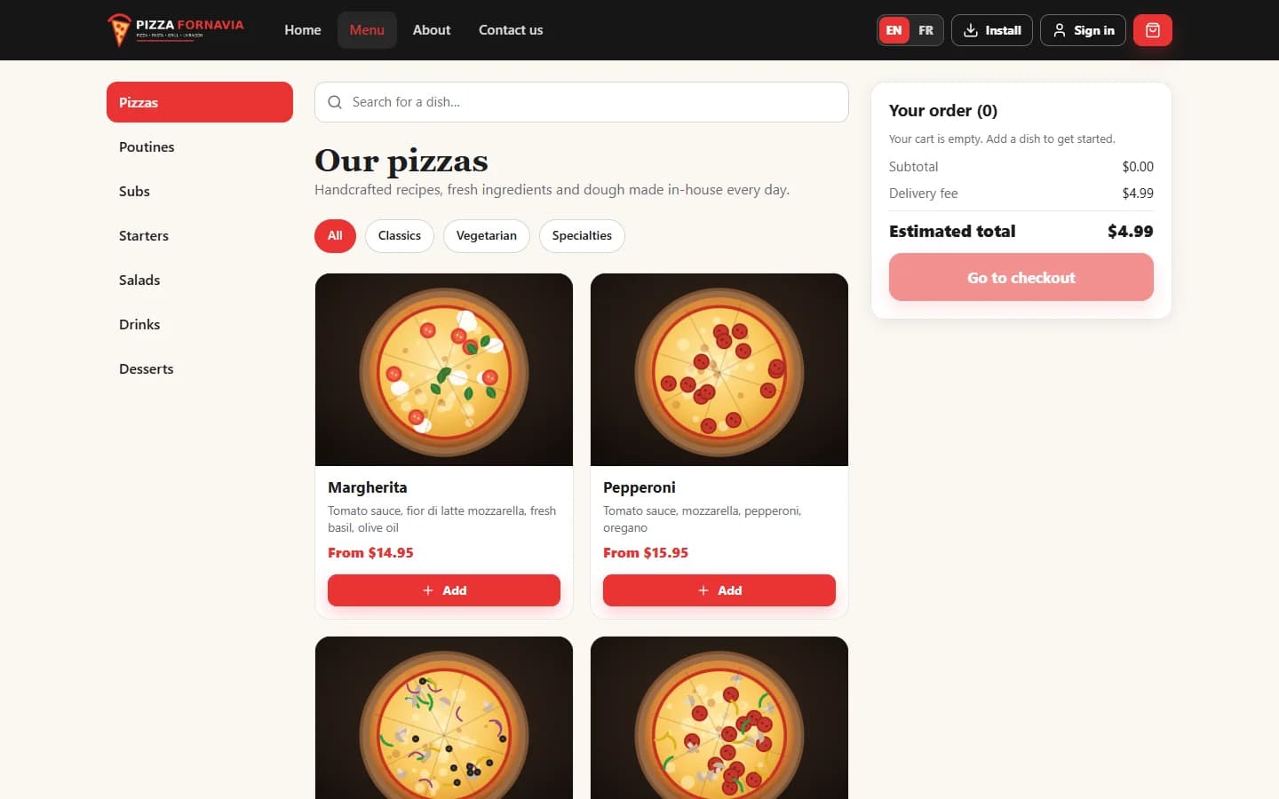 Delivery App — Menu