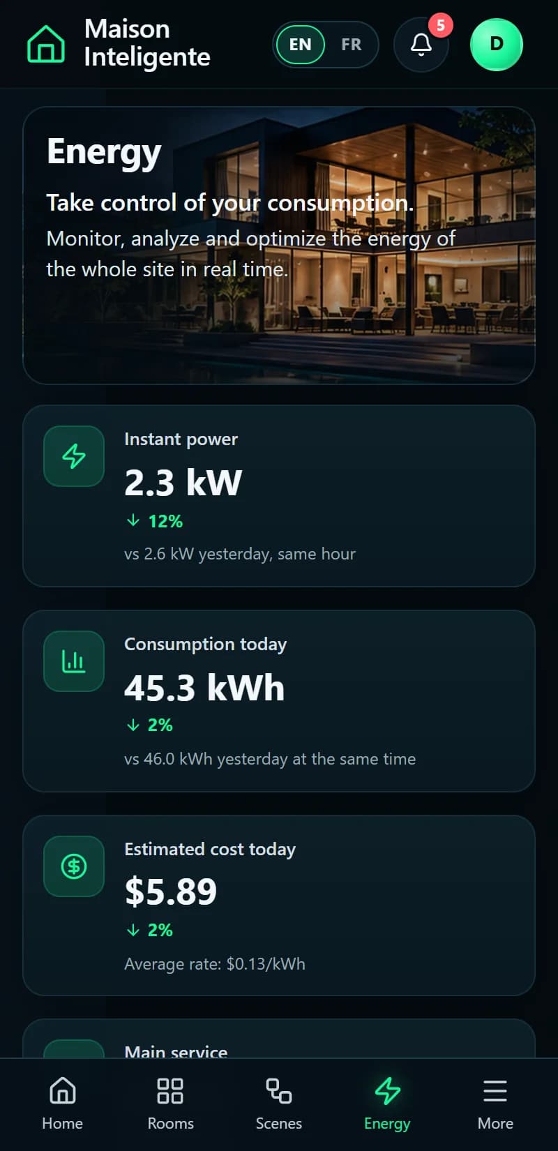 Maison Inteligente — Energy on mobile