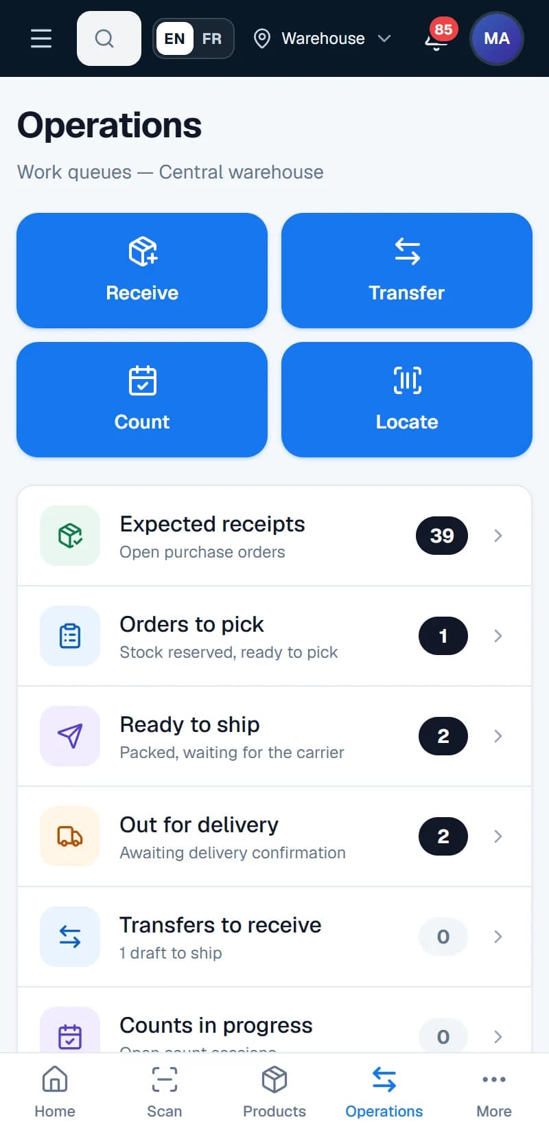 Xanotek Inventory — Warehouse operations on mobile