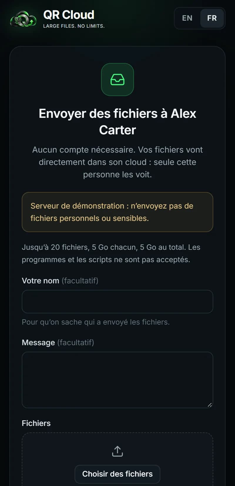 QR Cloud — Dépôt de fichiers sans compte