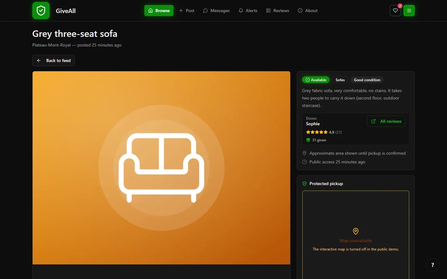 GiveAll — Item page