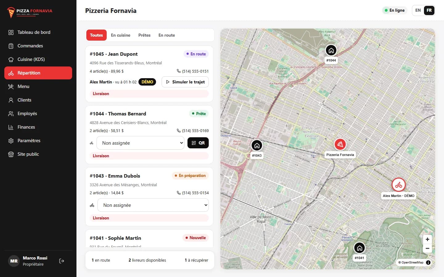 Delivery App — Répartition et carte des livreurs