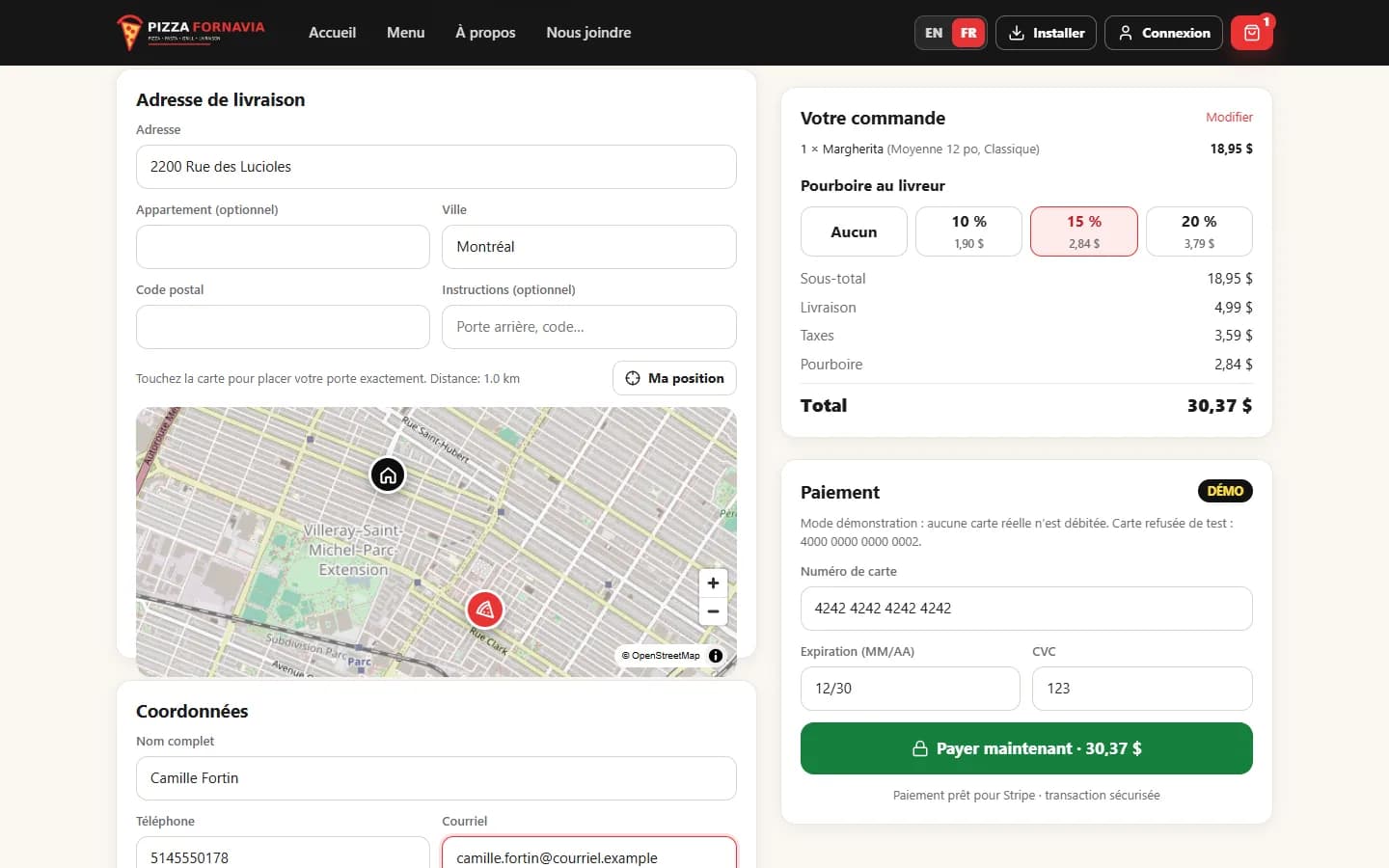 Delivery App — Paiement simulé