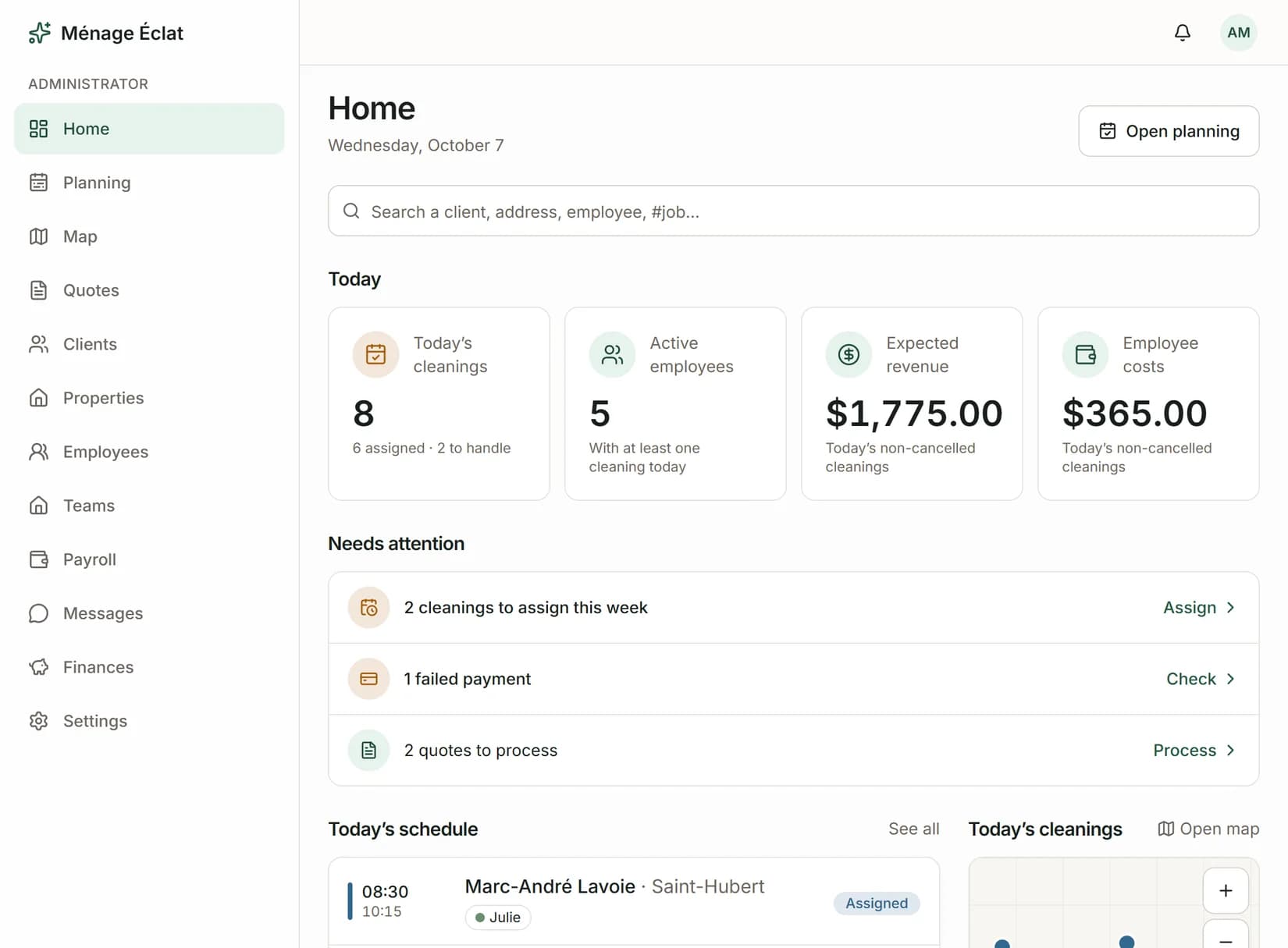 Ménage Éclat — Admin dashboard