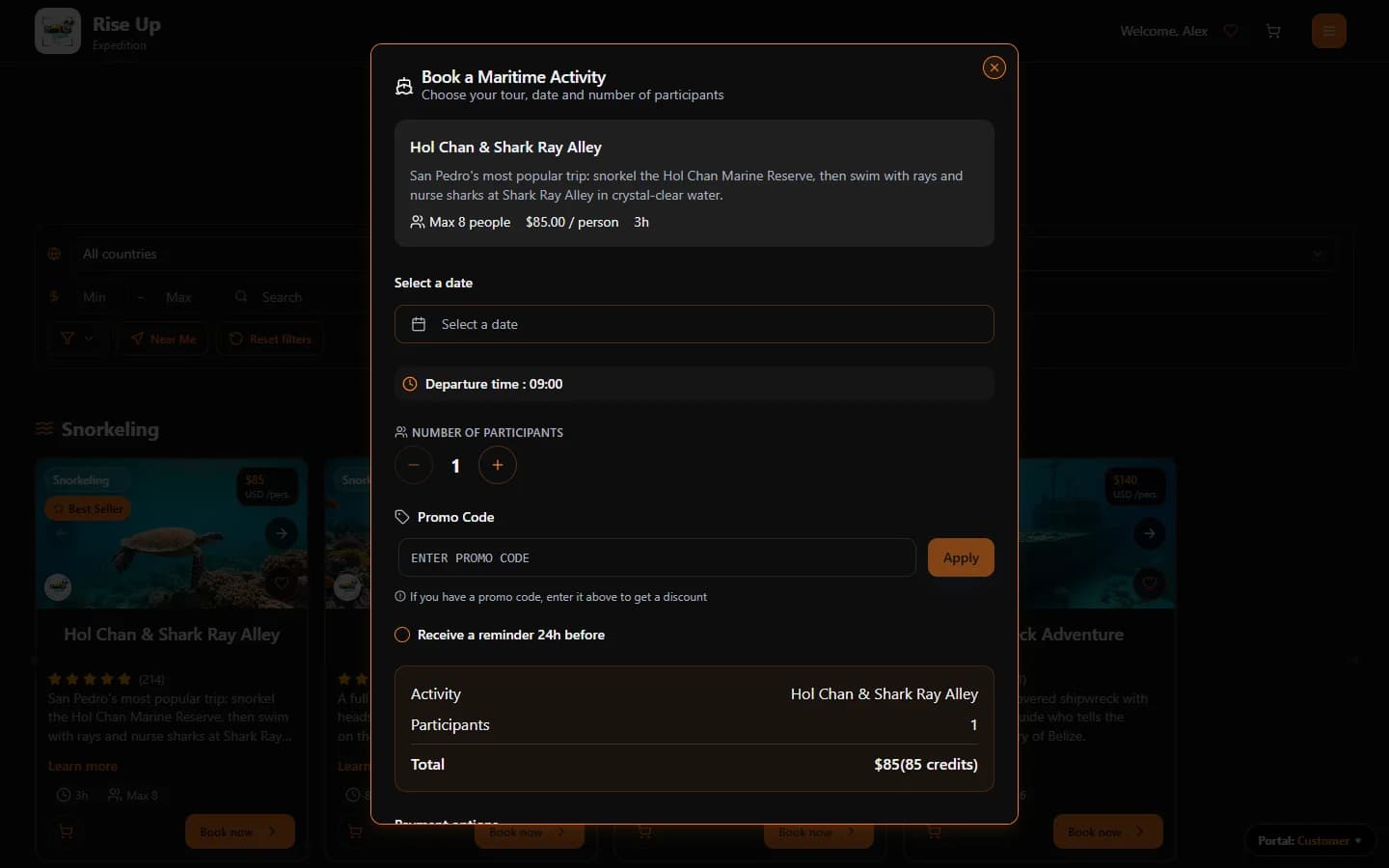 Rise Up Expedition — Booking an activity