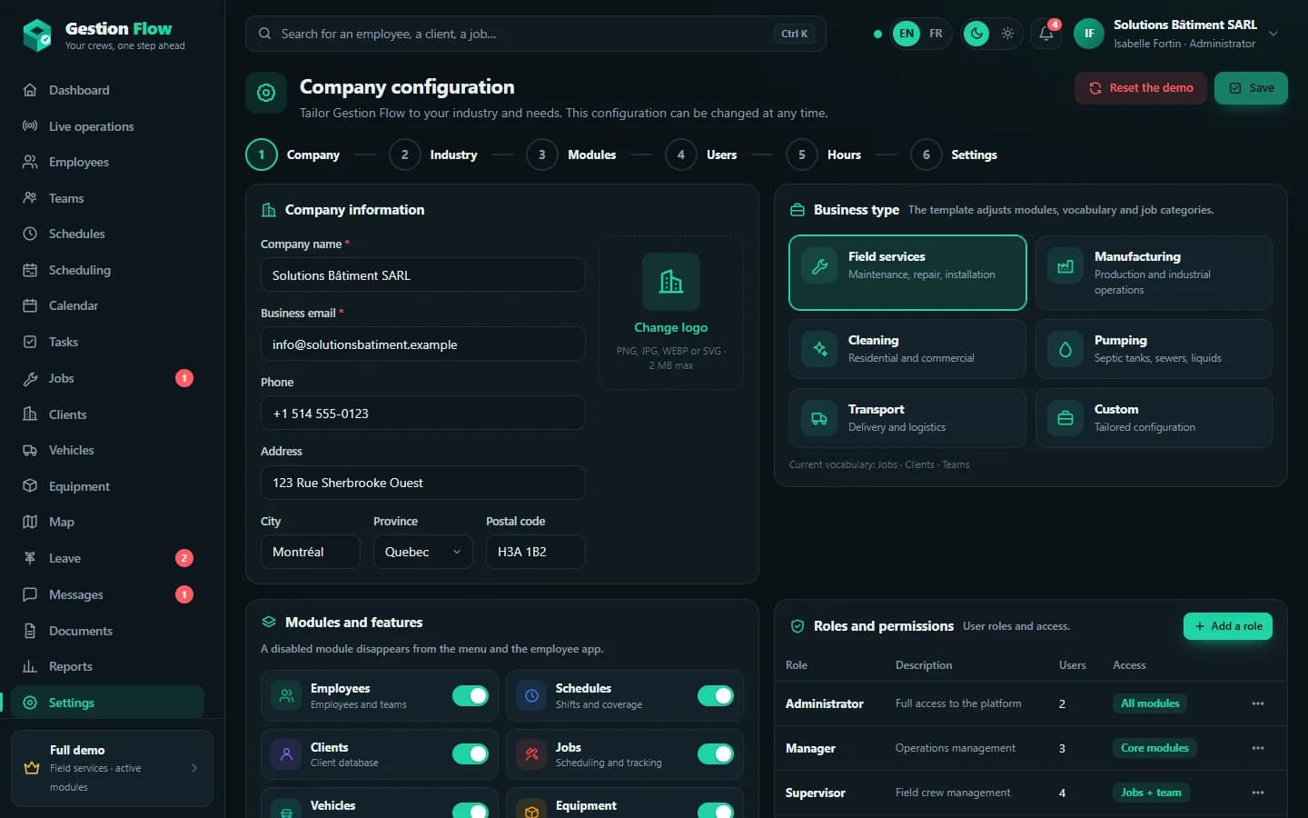 Gestion Flow — Company configuration