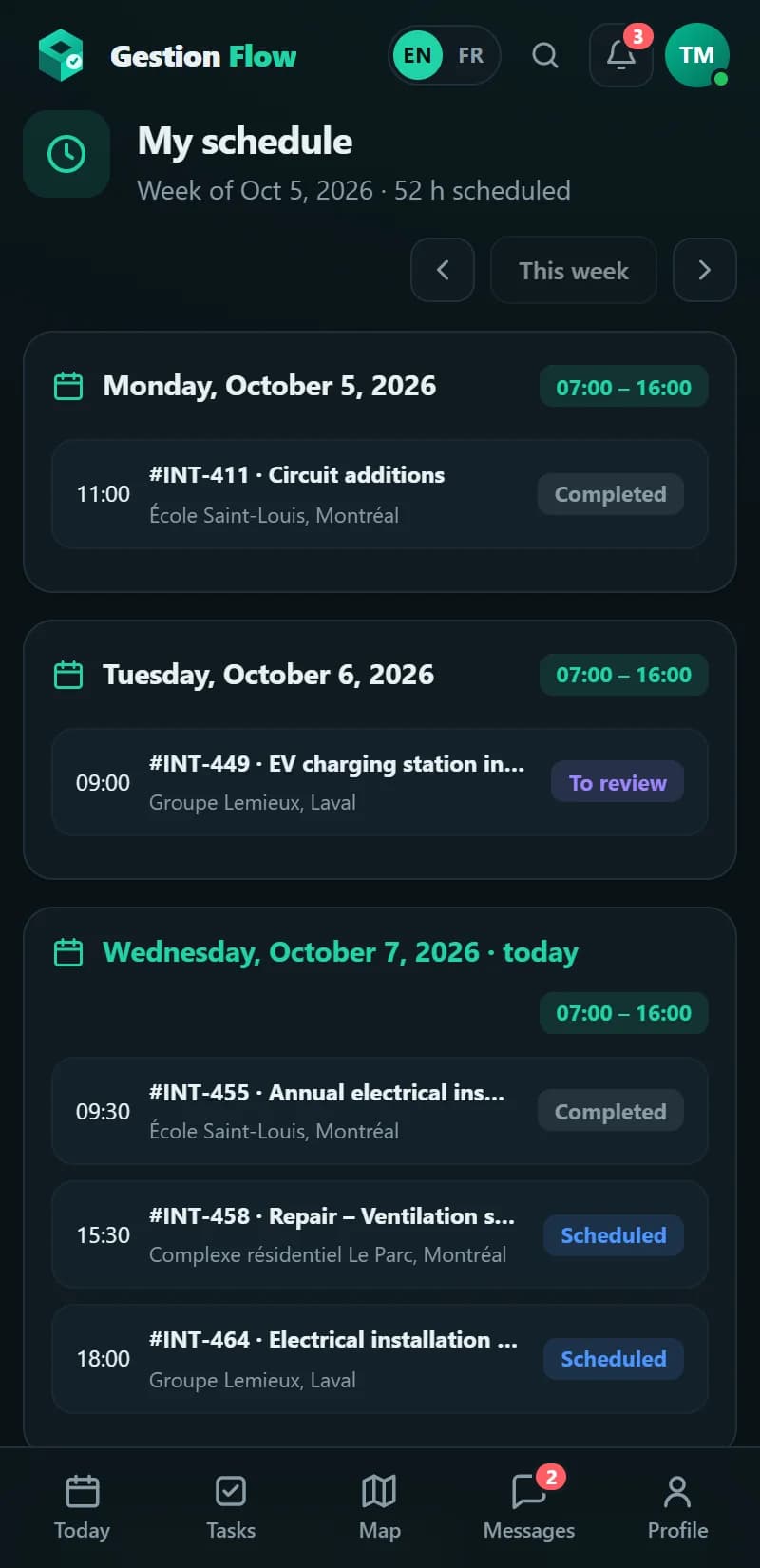Gestion Flow — Schedule on mobile