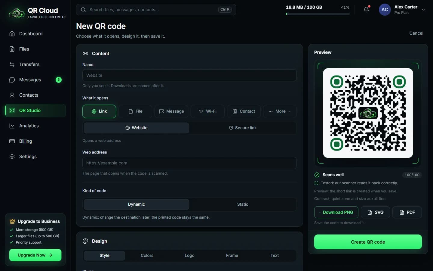 QR Cloud — Creating a QR code