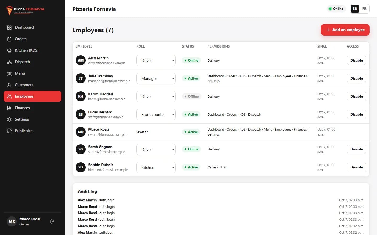 Delivery App — Staff and roles