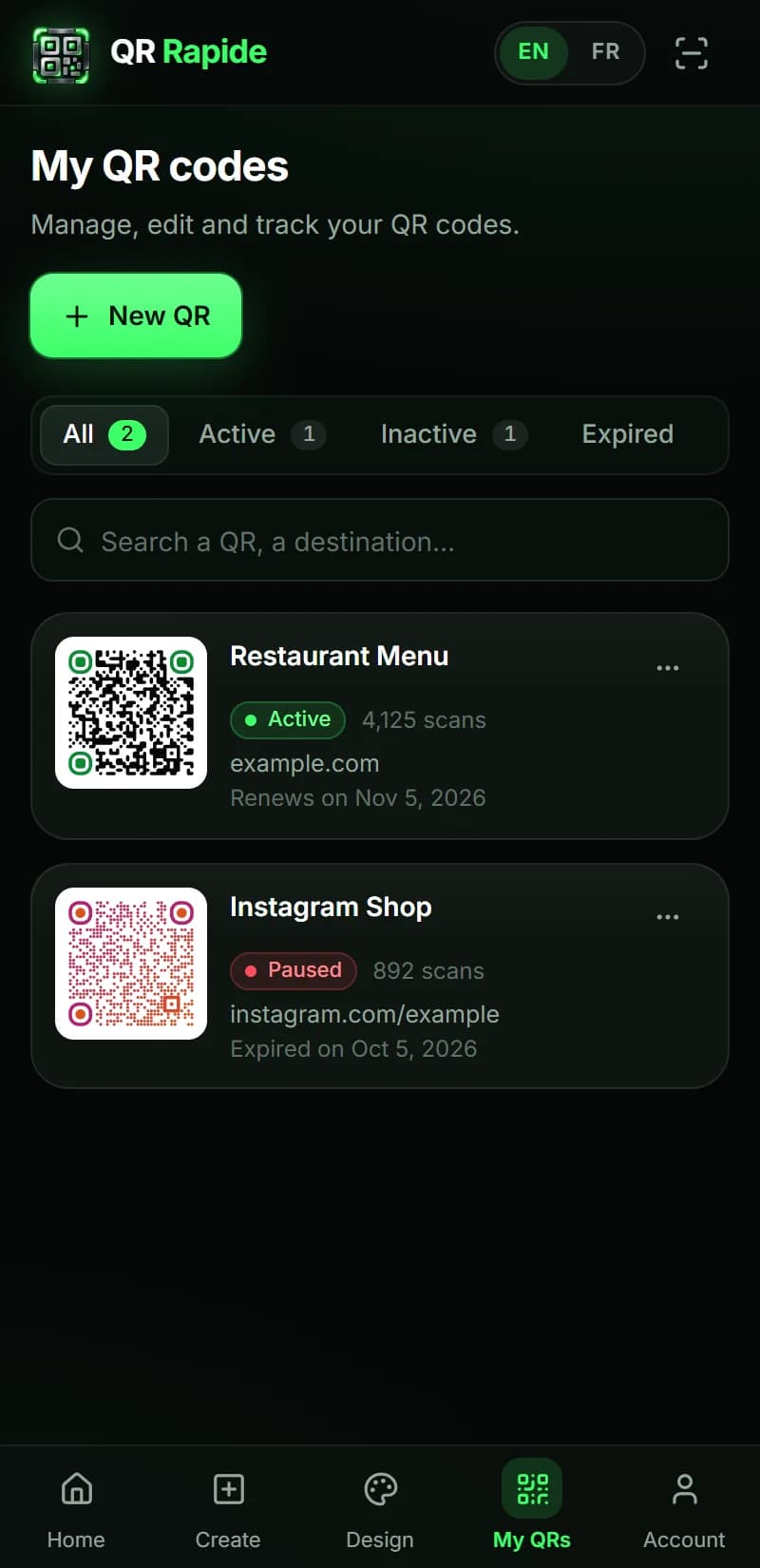 QR Rapide — My QR codes on mobile