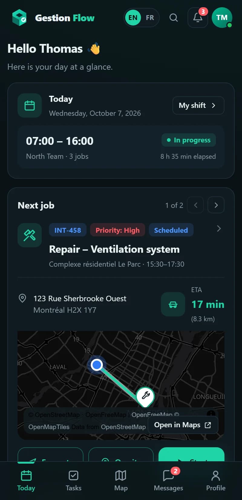 Gestion Flow — Employee portal on mobile
