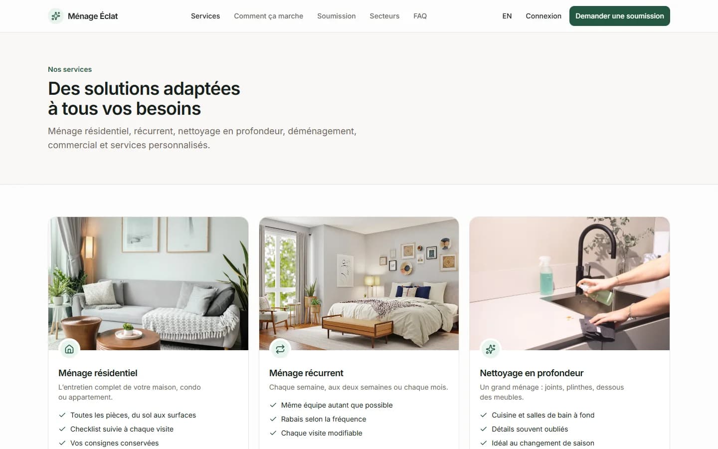 Ménage Éclat — Services offerts