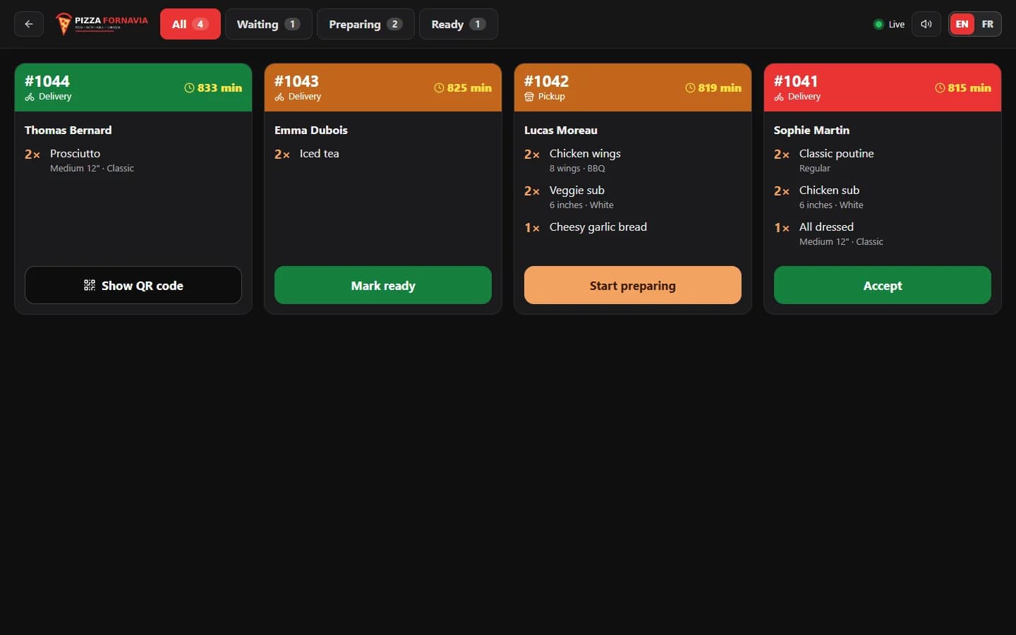 Delivery App — Kitchen screen