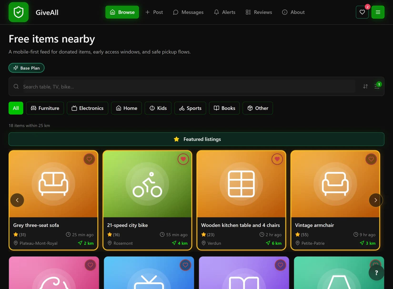 GiveAll — Nearby donations feed