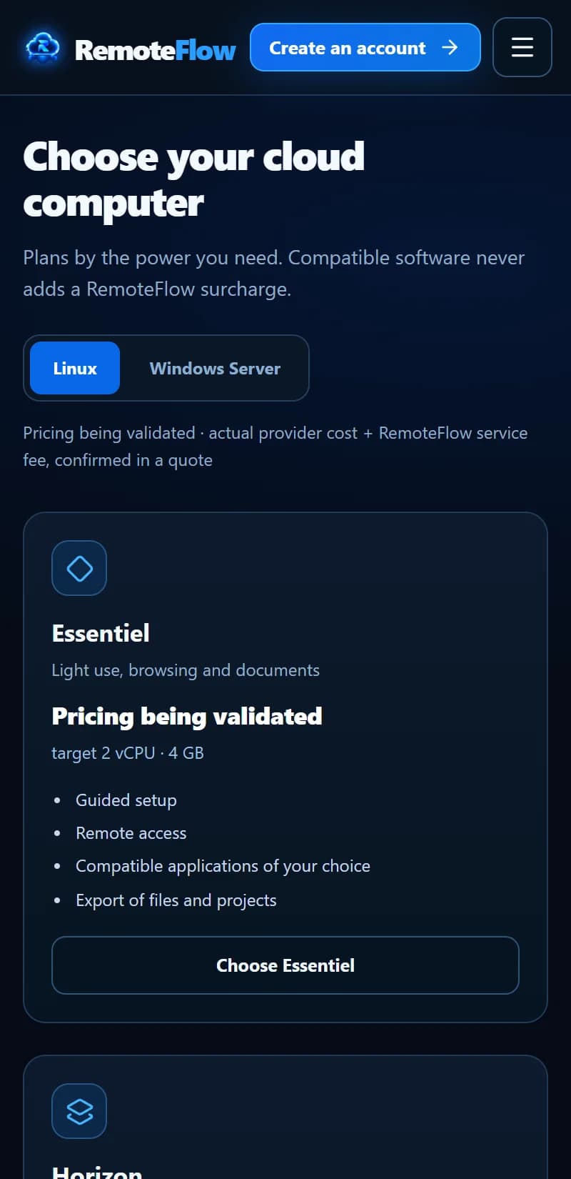 RemoteFlow — Plans on mobile