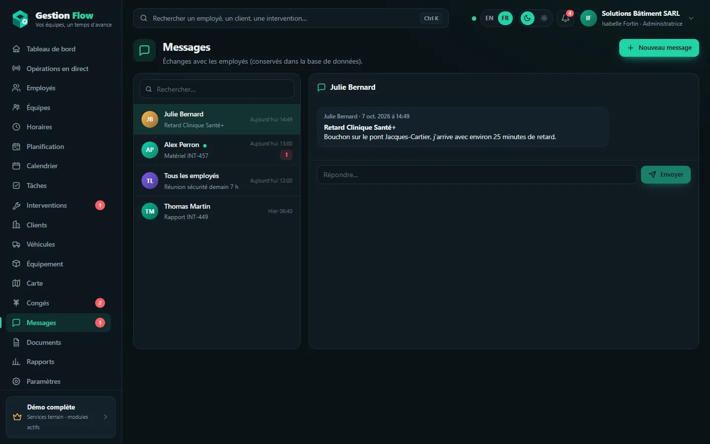 Gestion Flow — Messages