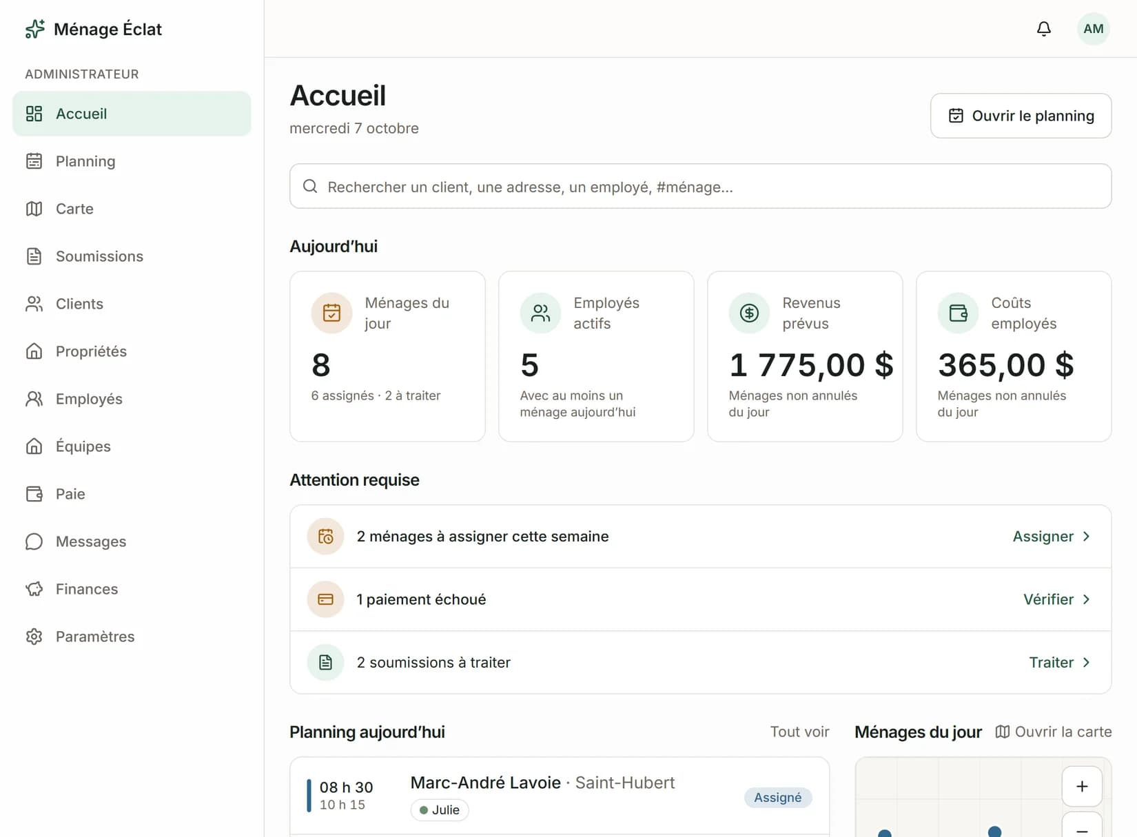 Ménage Éclat — Tableau de bord administrateur