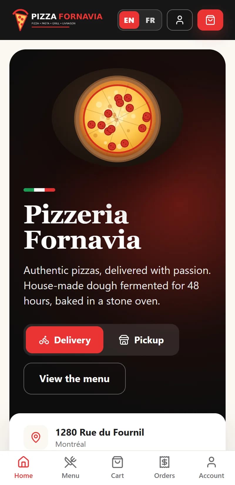 Delivery App — Ordering website on mobile