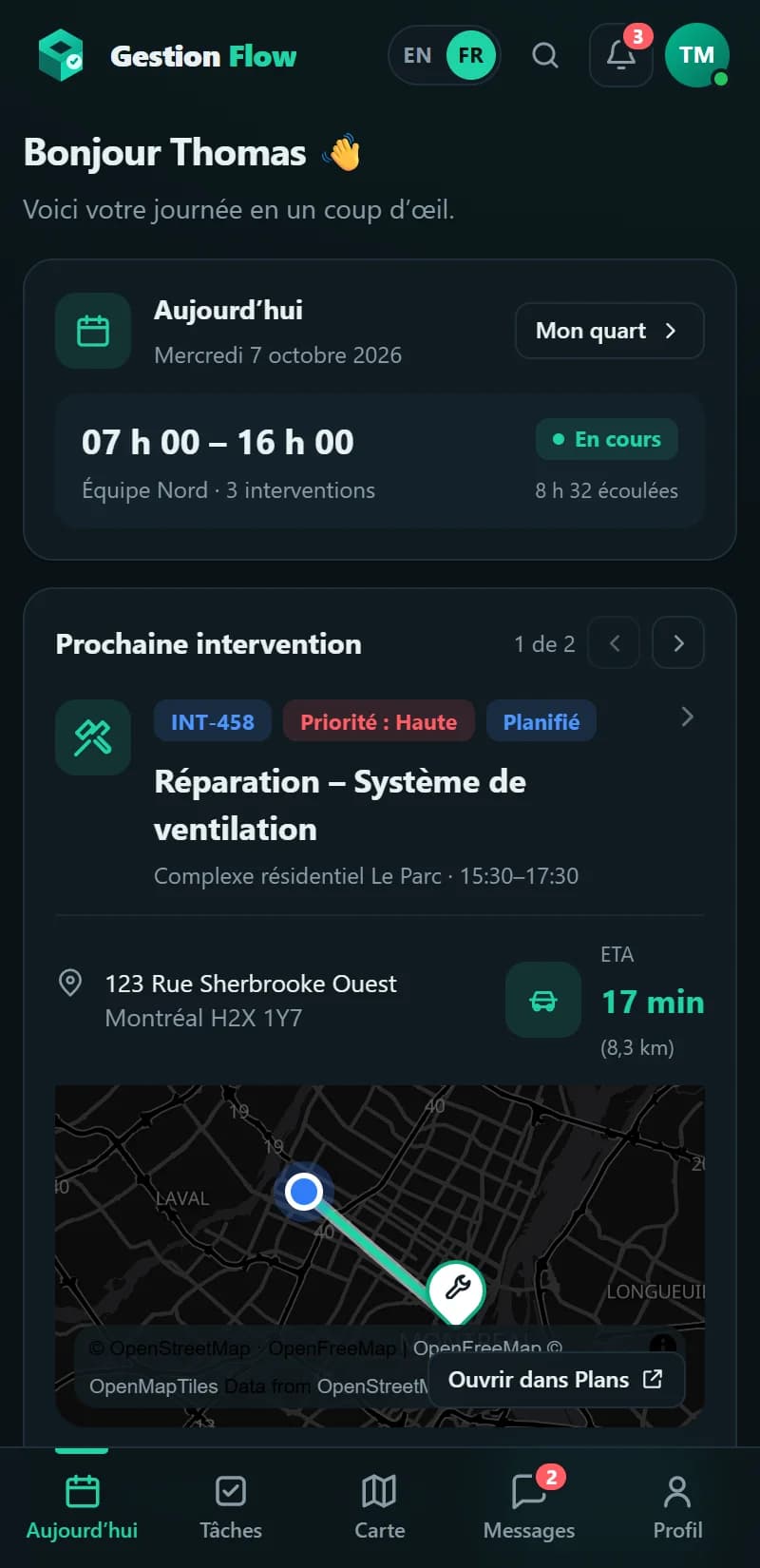 Gestion Flow — Portail employé sur mobile