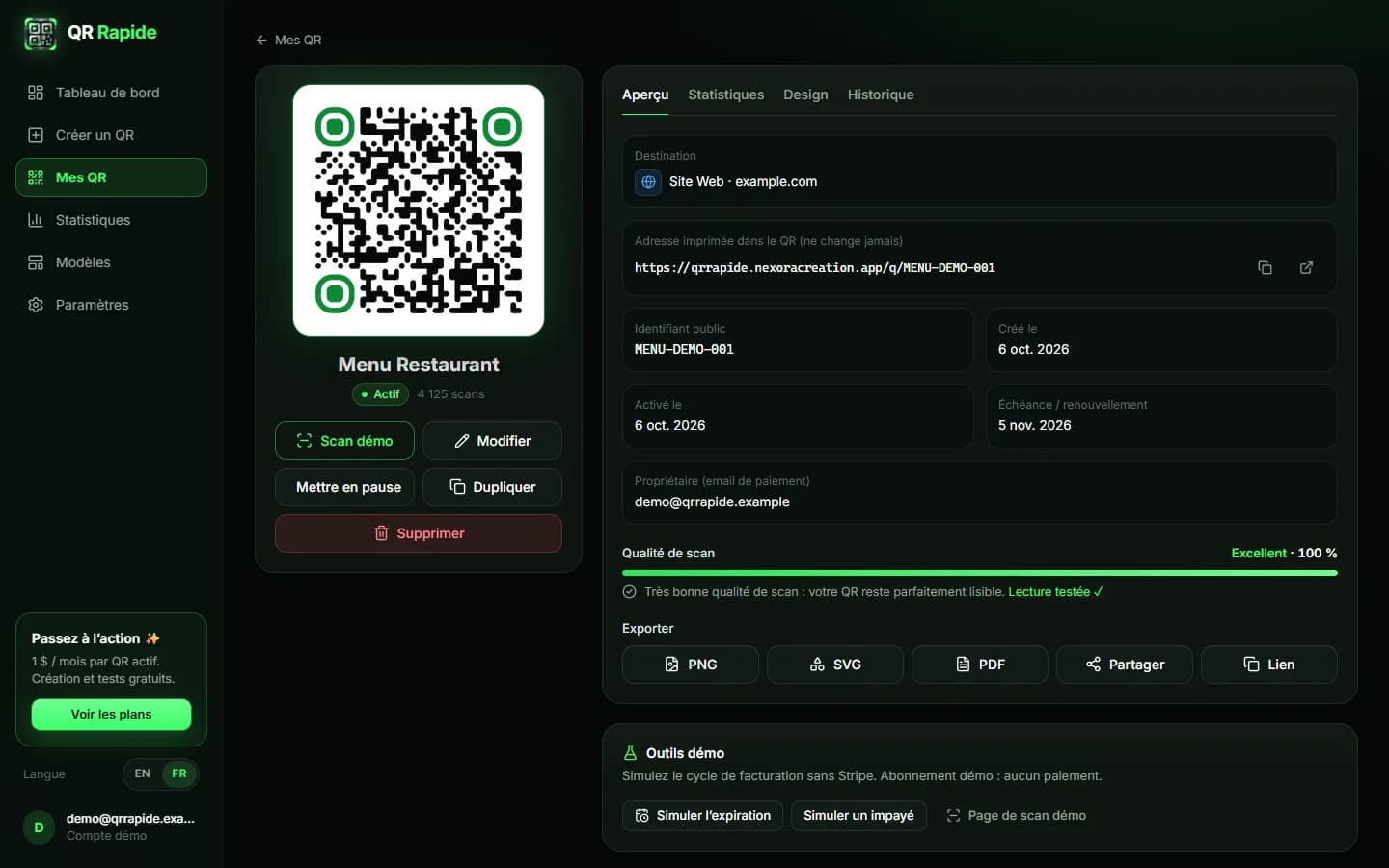 QR Rapide — Détail d'un QR