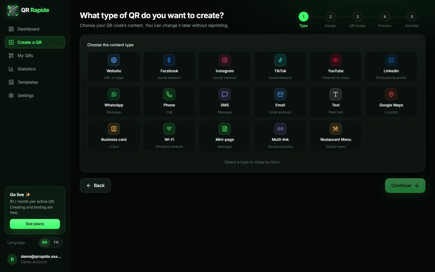 QR Rapide — Choosing the QR type