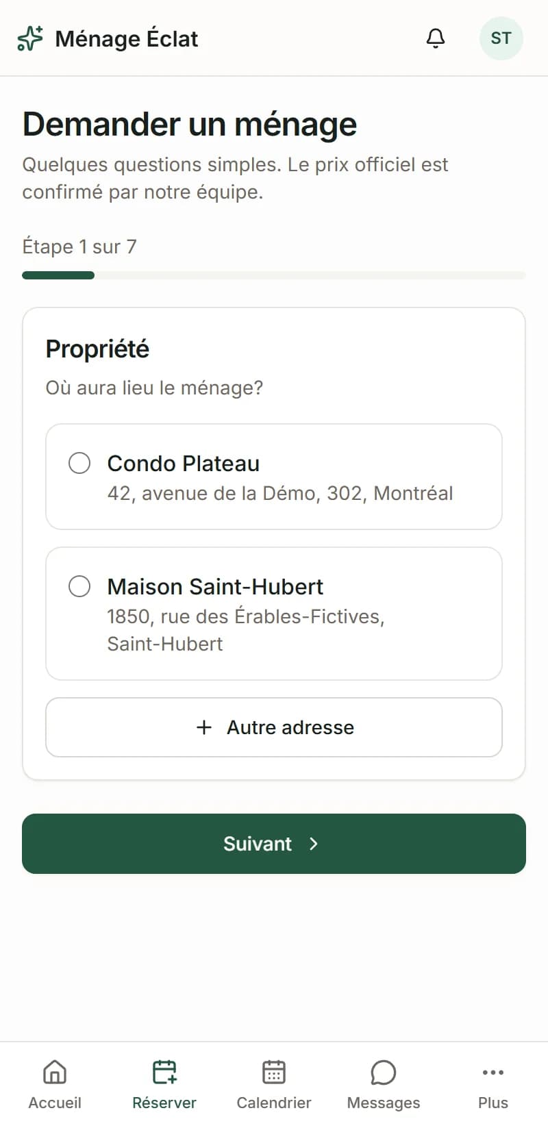 Ménage Éclat — Réservation par le client sur mobile