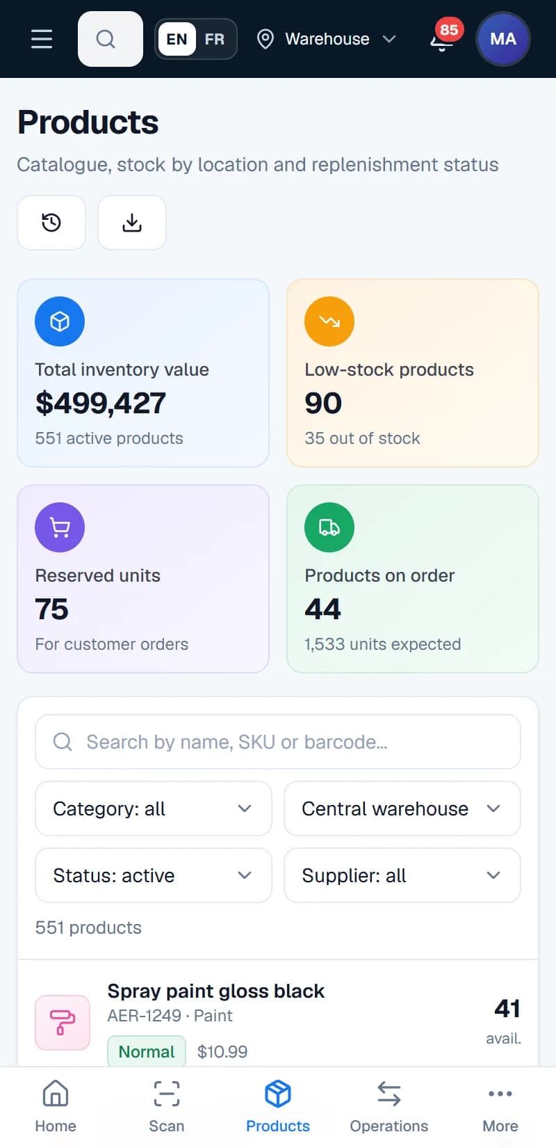Xanotek Inventory — Products on mobile