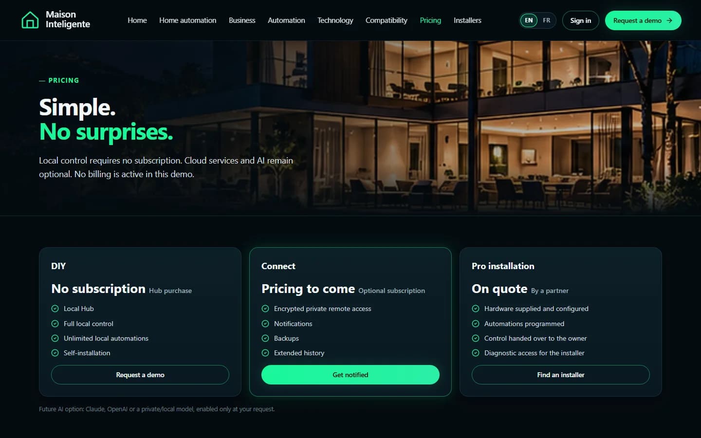Maison Inteligente — Pricing
