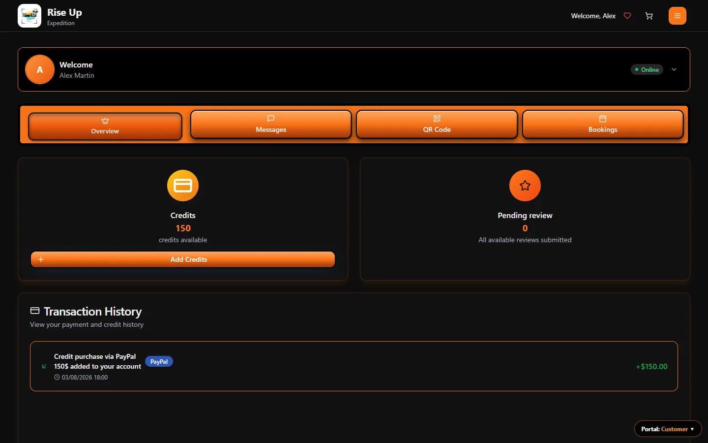 Rise Up Expedition — Customer portal