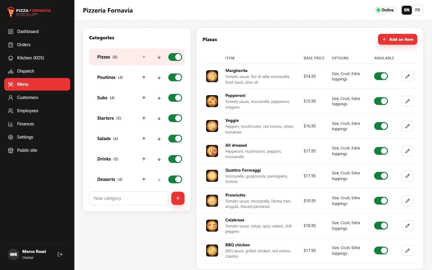 Delivery App — Menu management