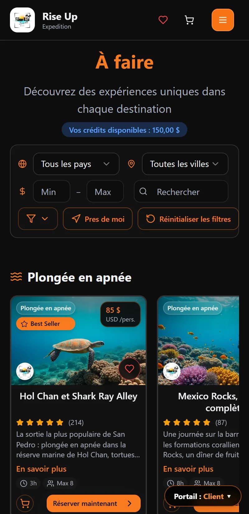 Rise Up Expedition — Activités sur mobile