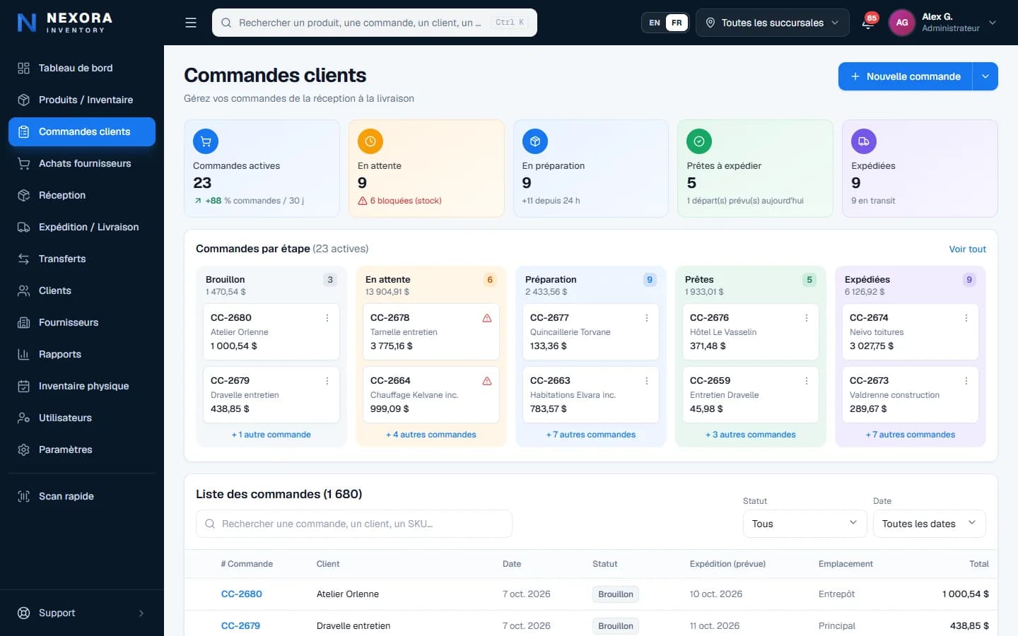 Xanotek Inventory — Commandes clients