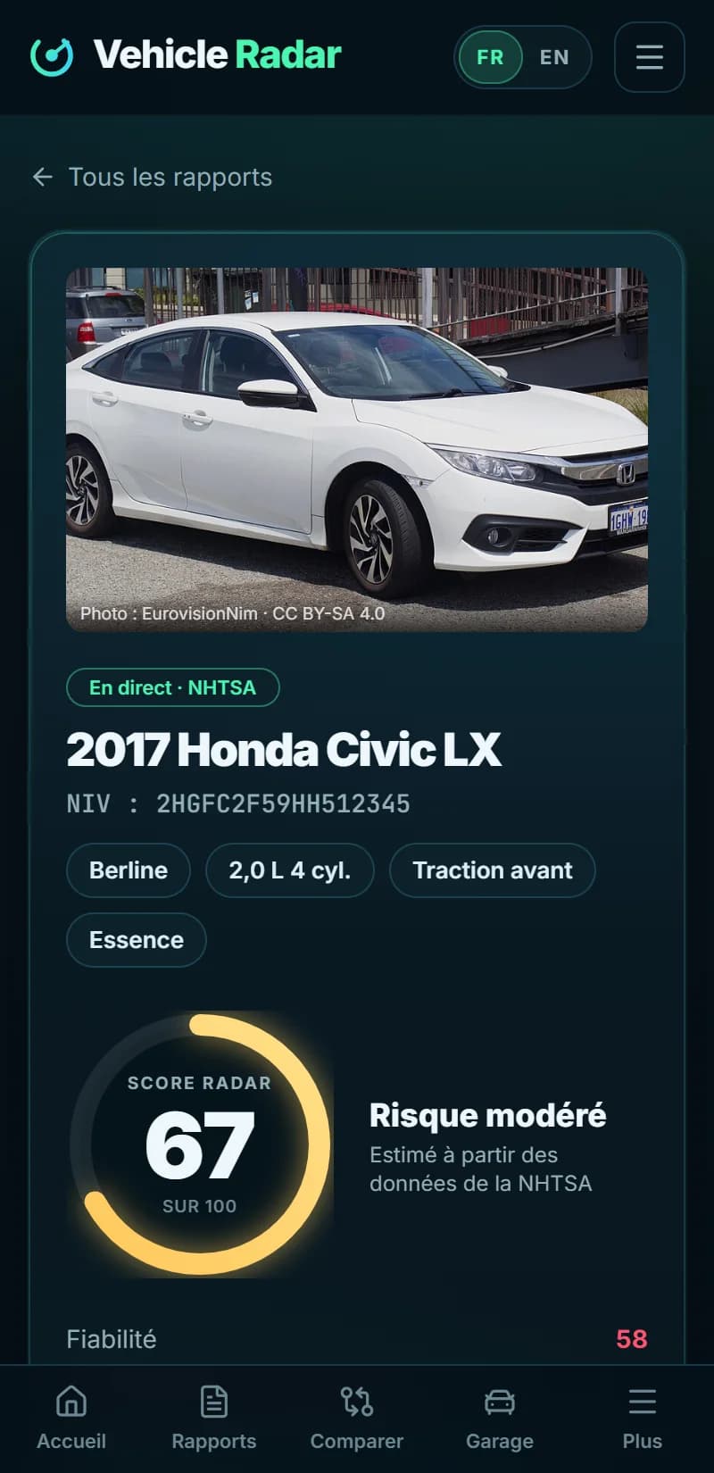 Vehicle Radar — Rapport sur mobile