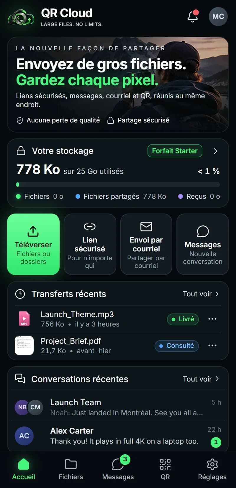 QR Cloud — Espace de Maya sur mobile