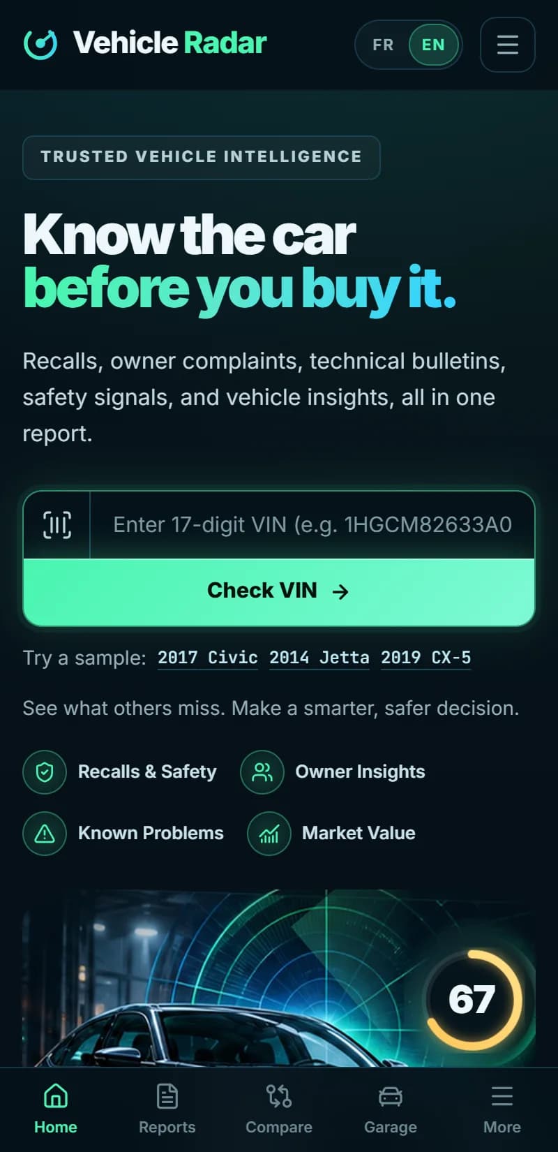 Vehicle Radar — Home on mobile