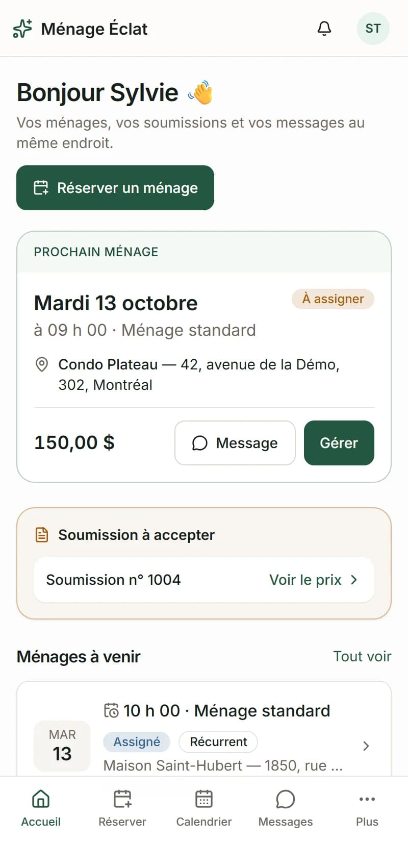 Ménage Éclat — Espace client sur mobile