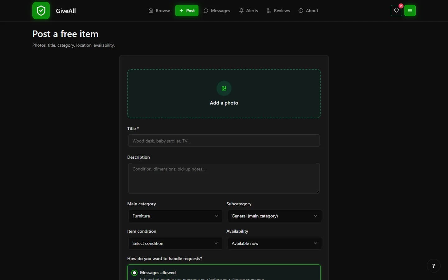 GiveAll — Post an item