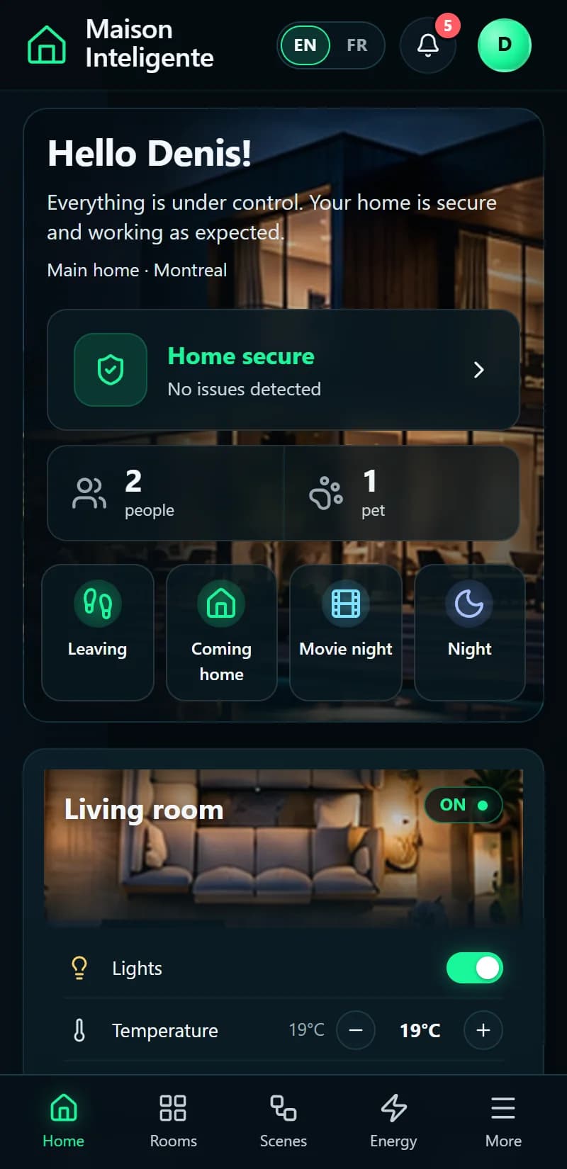 Maison Inteligente — Home on mobile